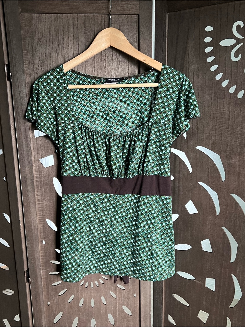 Perseption Women's Green and Brown Geometric Print Blouse